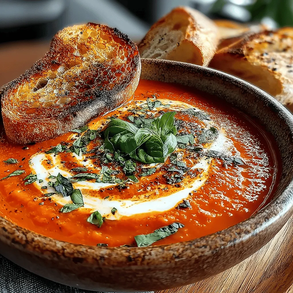 <strong>Introduction</strong>” /></p>
</p>
<p>Creating a delicious bowl of Silky Smooth Tomato Basil Bliss goes beyond simply following a recipe; it’s about the techniques and nuances that transform basic ingredients into a comforting masterpiece. In this section, we will dive into the importance of sautéing, the magic of simmering, and how to achieve that perfectly silky texture that makes this soup unforgettable.</p>
</p>
<h2>Sautéing the Vegetables</h2>
</p>
<p>Sautéing is an essential technique in cooking that helps develop rich flavors in your dishes. When preparing our Silky Smooth Tomato Basil Bliss, the first step involves sautéing onions and garlic in olive oil. This process not only softens the vegetables but also releases their natural sugars, enhancing the overall depth of flavor in the soup.</p>
</p>
<p>To get the most out of this step, heat your olive oil over medium heat until it shimmers. Add the chopped onions first and cook them until they become translucent, about 5 minutes. Then, add the minced garlic, stirring frequently to prevent burning. Cooking the garlic for just a minute or two will release its aromatic oils, creating a fragrant foundation for your soup.</p>
</p>
<h2>Adding Tomatoes and Broth</h2>
</p>
<p>Once your vegetables are sautéed to perfection, it’s time to incorporate the tomatoes and broth. Use ripe, fresh tomatoes for the best flavor, or opt for high-quality canned tomatoes if fresh ones aren’t available. When adding them to the pot, ensure that you also pour in the vegetable broth. This combination forms the base of your soup and is crucial for achieving the right consistency and flavor profile.</p>
</p>
<p>For a thicker soup, you can reduce the amount of broth or allow the mixture to simmer longer, letting some of the liquid evaporate. Conversely, if you prefer a thinner consistency, add more broth gradually until you reach your desired texture. The balance of tomatoes and broth is key to your soup’s richness, so taste and adjust as necessary.</p>
</p>
<h2>Simmering the Soup</h2>
</p>
<p>Simmering is where the magic truly happens. After adding your tomatoes and broth, bring the mixture to a gentle boil before reducing it to a low simmer. This stage allows the flavors to meld beautifully, creating a harmonious blend of tastes.</p>
</p>
<p>Aim for a simmer time of about 20-30 minutes, allowing enough time for the tomatoes to break down and infuse the broth with their vibrant flavor. Stir occasionally to prevent anything from sticking to the bottom of the pot. The longer you simmer, the more robust the flavor will become, so don’t rush this step.</p>
</p>
<h2>Blending the Mixture</h2>
</p>
<p>Once your soup has simmered and the flavors are fully developed, it’s time to blend the mixture. Using an immersion blender is ideal for achieving a silky-smooth texture right in the pot. If you don’t have an immersion blender, carefully transfer the soup in batches to a countertop blender. Blend until the mixture is completely smooth, ensuring there are no chunks left behind.</p>
</p>
<p>For those who enjoy a bit of texture, consider blending only half of the soup and leaving the other half chunky. This adds an interesting contrast and makes the soup feel heartier.</p>
</p>
<h2>Finishing Touches with Cream and Basil</h2>
</p>
<p>After blending, it’s time to elevate your soup with cream and fresh basil. Stir in a splash of heavy cream to add richness and a velvety mouthfeel. If you’re looking for a dairy-free option, coconut cream or a plant-based cream alternative works beautifully too, lending a subtle sweetness that complements the tomatoes.</p>
</p>
<p>Chop fresh basil and stir it in just before serving to retain its vibrant color and aromatic qualities. Basil not only enhances the soup’s flavor but also adds a burst of freshness, making your Silky Smooth Tomato Basil Bliss truly irresistible.</p>
</p>
<h2>Serving Suggestions</h2>
</p>
<p>Presentation can elevate your dining experience. Serve your soup in warm bowls, and consider garnishing with a drizzle of cream, a sprinkle of freshly chopped basil, or even a few croutons for added crunch.</p>
</p>
<p>Pair your Silky Smooth Tomato Basil Bliss with crusty bread or a classic grilled cheese sandwich. The contrast of textures and flavors not only complements the soup but also creates a satisfying meal. A light salad can also be a refreshing side, enhancing the overall experience.</p>
</p>
<h2>Nutritional Insights</h2>
</p>
<p>This soup is not just a treat for the taste buds; it also packs a nutritional punch. Tomatoes are rich in vitamins C and K and contain antioxidants like lycopene, which is beneficial for heart health. Basil is known for its anti-inflammatory properties and adds a delightful flavor without additional calories.</p>
</p>
<p>For those with dietary restrictions, this recipe is incredibly versatile. It can easily be made dairy-free by using coconut cream, and it’s naturally vegetarian and gluten-free. You can also customize the recipe to fit other dietary preferences by substituting ingredients as needed.</p>
</p>
<h2>Flavor Enhancements and Variations</h2>
</p>
<p>While the base recipe is delicious on its own, there are endless possibilities for flavor enhancements and variations. Here are a few ideas to customize your Silky Smooth Tomato Basil Bliss:</p>
</p>
<p>– <strong>Spices and Herbs</strong>: Experiment with adding dried thyme or oregano for an herbal twist. A pinch of red pepper flakes can introduce a slight heat that complements the sweetness of the tomatoes.</p>
</p>
<p>– <strong>Alternative Ingredients</strong>: For a smoky flavor, consider roasting your tomatoes before adding them to the pot. This adds depth and complexity to the soup.</p>
</p>
<p>– <strong>Garnishing</strong>: Elevate the visual appeal by topping each bowl with croutons, a sprinkle of parmesan cheese, or even a dollop of pesto. Freshly cracked black pepper can enhance the final flavor profile.</p>
</p>
<h2>The Perfect Pairings</h2>
</p>
<p>Complement your Silky Smooth Tomato Basil Bliss with sides that enhance the overall meal experience.</p>
</p>
<p>– <strong>Crusty Bread</strong>: A thick slice of crusty bread is perfect for dipping into the soup, providing a satisfying texture contrast. The bread’s hearty crust and soft interior soak up the flavor, making each bite delightful.</p>
</p>
<p>– <strong>Grilled Cheese</strong>: The classic pairing of grilled cheese with tomato soup is iconic for a reason. The gooey, melted cheese and crispy bread create a comforting combination that elevates the soup to a whole new level of indulgence.</p>
</p>
<h2>Conclusion</h2>
</p>
<p>The allure of Silky Smooth Tomato Basil Bliss lies not just in its comforting flavors but also in its versatility and ease of preparation. Whether it’s a cozy family dinner or a simple meal for one, this soup is a reminder that good food brings people together.</p>
</p>
<p>With a few fresh ingredients and simple techniques, you can create a dish that warms the heart and nourishes the soul. Embrace the joy of cooking, and don’t hesitate to experiment with flavors and pairings. After all, the beauty of homemade soup is that it can be tailored to fit any occasion or preference. Enjoy the rich, comforting flavors of your Silky Smooth Tomato Basil Bliss, and let it bring warmth to your table.</p>
</div>