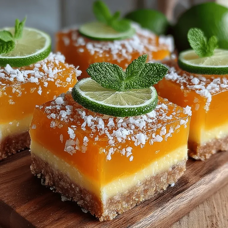 Tropical Paradise Mango Lime Bars offer a delightful fusion of flavors that transport your palate straight to sun-soaked beaches and swaying palm trees. This refreshing dessert captures the essence of summer with its vibrant combination of ripe mangoes and zesty lime, making it an ideal treat for warm weather gatherings or a simple indulgence on a sunny afternoon. Unlike many traditional desserts, these bars leverage the natural sweetness of fruit, making them not only delicious but also a healthier option for those seeking a guilt-free way to satisfy their sweet tooth.