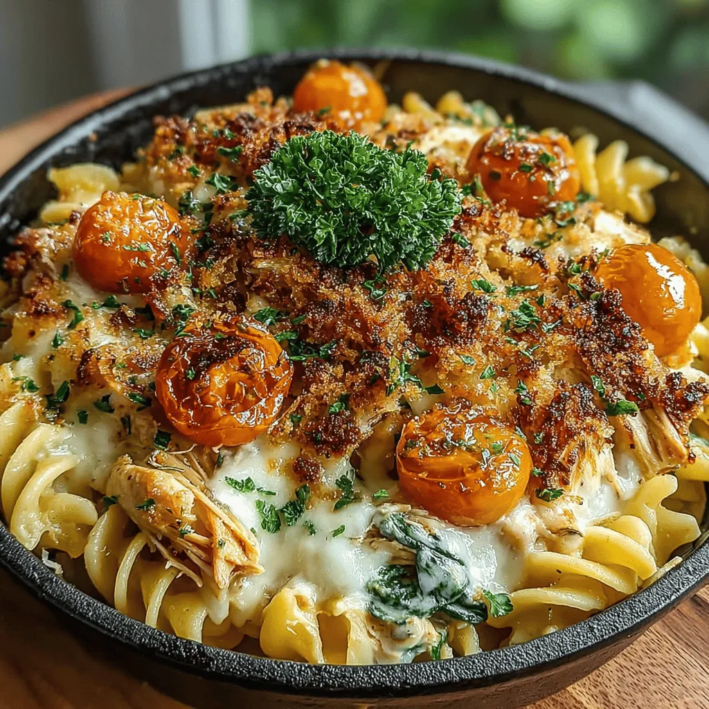 Golden Chicken Caesar Pasta Bake is the ultimate comfort food that combines the richness of creamy sauces with the heartiness of pasta, creating a dish that is not only satisfying but also incredibly appealing to the taste buds. This recipe marries the classic flavors of Caesar salad with al dente rotini pasta, tender chicken, and an assortment of cheeses, resulting in a savory bake that is both familiar and comforting. The harmonious blend of textures—from the creamy sauce to the crunchy breadcrumbs on top—makes this dish a delightful experience at every bite.