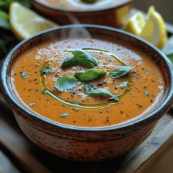 Roasted red pepper soup is a culinary gem that captivates the palate with its vibrant color and rich flavor. This dish embodies comfort in a bowl, making it a perfect choice for chilly evenings or a cozy lunch. The sweetness of the roasted red peppers, combined with aromatic spices and creamy undertones, creates a harmonious blend that is both satisfying and nourishing. Whether served as a starter or a main dish, this soup’s versatility allows it to adapt to various dining occasions, from casual family meals to elegant dinner gatherings.