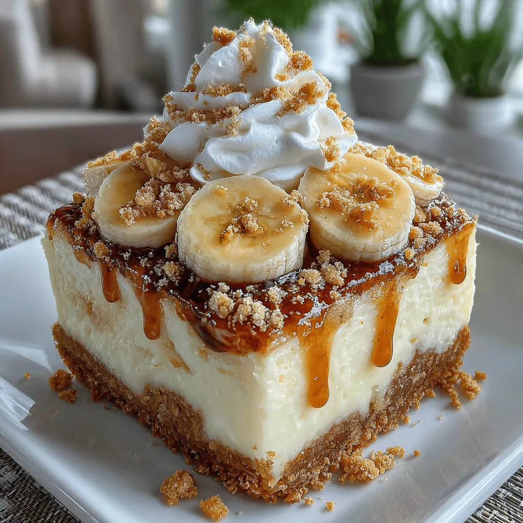 <strong>Introduction</strong>” /></p>
</p>
<h2>Making the Pudding</h2>
</p>
<p>To create the creamy filling for your Banana Bliss No-Bake Pudding Bars, start by preparing the instant pudding mix. Using instant pudding not only simplifies the process but also ensures a delightful texture. In a large mixing bowl, combine the instant banana pudding mix with cold milk. For best results, use a whisk to mix the ingredients vigorously for about 2 minutes. The key here is to whisk thoroughly until the mixture thickens and is smooth without any lumps. This should take no more than a couple of minutes, making it an effortless step.</p>
</p>
<p>Once the pudding reaches the desired thickness, set it aside to allow the flavors to marry while you prepare the next steps. The pudding will continue to thicken slightly as it sits, resulting in a luscious, creamy filling perfect for your dessert bars.</p>
</p>
<h2>Whipping the Cream</h2>
</p>
<p>In a separate bowl, take the heavy cream and begin to whip it using an electric mixer. Start on a low speed for about 30 seconds, then gradually increase to medium-high speed. This gradual increase prevents splattering and helps incorporate air evenly into the cream. Continue to whip the cream until it forms stiff peaks, which should take approximately 3 to 5 minutes. Stiff peaks mean that when you lift the whisk, the peaks stand straight up without collapsing.</p>
</p>
<p>Once your cream is whipped, it’s time to fold it into the pudding mixture. Use a rubber spatula to gently combine the two, taking care not to deflate the whipped cream. This folding technique is crucial as it retains the airiness of the cream, giving your pudding bars a light and fluffy texture. Aim for a marbled appearance, where the pudding and cream are blended but not completely uniform. This ensures every bite is a delightful combination of flavors and textures.</p>
</p>
<h2>Layering the Dessert</h2>
</p>
<p>Now comes the fun part—layering your dessert! Start by preparing an 8×8-inch baking dish, ensuring it is clean and dry. First, spoon a layer of the pudding mixture into the bottom of the dish, spreading it evenly. Then, place a layer of fresh banana slices over the pudding. The banana slices not only add a sweet flavor but also create visual appeal with their bright yellow color.</p>
</p>
<p>Next, repeat the layering process. Add another layer of pudding on top of the bananas, followed by more banana slices. Depending on your preference and the amount of pudding, you can create two or three layers. For the final touch, top it off with any remaining pudding mixture, smoothing it out to create an even surface.</p>
</p>
<p>This layering not only enhances the aesthetic appeal but also ensures that every slice of the Banana Bliss No-Bake Pudding Bars has a perfect balance of banana and creamy pudding.</p>
</p>
<h2>Chilling for Perfection</h2>
</p>
<p>Chilling is a crucial step in the process. Cover your layered dessert with plastic wrap or aluminum foil and place it in the refrigerator for at least four hours, although overnight is preferable. This chilling period allows the pudding to set properly, ensuring that the bars hold their shape when cut. The flavors will meld together beautifully during this time, enriching the overall taste of the dessert.</p>
</p>
<p>While waiting, you can prepare any additional toppings or garnishes you wish to include for serving, making the most of your time.</p>
</p>
<h2>Serving Suggestions and Presentation</h2>
</p>
<h3>Creating an Enticing Display</h3>
</p>
<p>Once your Banana Bliss No-Bake Pudding Bars have set, it’s time to present them in a way that will impress your guests. For an enticing display, consider adding a dollop of whipped topping on each slice. You can also place a few extra banana slices on top for a fresh touch.</p>
</p>
<p>For added texture and visual appeal, sprinkle crushed graham crackers over the bars just before serving. The crunch of the graham crackers complements the smooth pudding beautifully, adding an extra layer of flavor that enhances the overall experience.</p>
</p>
<p>Using a sharp knife, cut the bars into squares or rectangles, wiping the knife with a damp cloth in between cuts for cleaner edges. Arrange the bars on a serving platter, and don’t forget to provide spoons or forks for easy serving.</p>
</p>
<h3>Pairing Options</h3>
</p>
<p>To elevate your dessert experience, consider pairing the Banana Bliss No-Bake Pudding Bars with complementary beverages or light dishes. Iced tea, particularly unsweetened or lightly sweetened varieties, pairs beautifully with the sweetness of the pudding bars, offering a refreshing contrast. If you prefer something fruity, a light fruit salad made with seasonal fruits can enhance the flavors and add freshness to the meal.</p>
</p>
<p>For those who enjoy a bit of coffee, a chilled latte or a light cappuccino can also be a delightful accompaniment, bringing a sophisticated touch to your dessert table.</p>
</p>
<h2>Nutritional Information</h2>
</p>
<h3>Caloric Breakdown</h3>
</p>
<p>Now, let’s take a moment to discuss the nutritional aspects of your Banana Bliss No-Bake Pudding Bars. Each serving, depending on the portion size, contains a balance of carbohydrates, fats, and proteins, making them a satisfying treat. The primary ingredients include bananas, instant pudding mix, heavy cream, and graham crackers, each contributing to the overall nutritional profile.</p>
</p>
<p>On average, a single serving may contain approximately 200-250 calories, with a significant portion coming from natural sugars found in bananas and the cream. While it’s important to enjoy these bars in moderation, they can be part of a balanced diet when served as an occasional treat.</p>
</p>
<h2>Conclusion</h2>
</p>
<p>In conclusion, the Banana Bliss No-Bake Pudding Bars are a delightful combination of flavor and texture that are easy to prepare and perfect for any occasion. With their creamy filling and delightful crunch, they are sure to please both adults and children alike. Whether you are hosting a gathering or simply treating yourself, this recipe is a must-try. Embrace the joy of no-bake desserts and savor the sweetness of bananas in every bite.</p>
</p>
<p>These bars not only promise a delightful taste experience but also offer a visual feast that is sure to impress. So gather your ingredients, follow these simple steps, and enjoy the deliciousness of Banana Bliss No-Bake Pudding Bars. Your friends and family will thank you, and you might just find yourself making these again and again!</p>
</div>