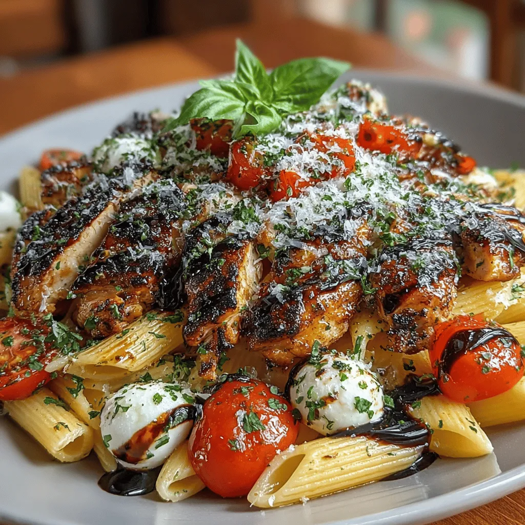 Grilled Chicken Bruschetta Pasta is a vibrant and flavorful dish that perfectly embodies the spirit of summer dining while also serving as an appealing option for a cozy weeknight meal. This delightful recipe combines the hearty goodness of grilled chicken with the fresh, zesty notes of a traditional bruschetta topping, creating a harmonious balance of flavors and textures. The combination of protein-rich chicken, satisfying carbohydrates from the pasta, and an abundance of colorful vegetables makes this dish not only delicious but also nutritious—a well-rounded meal that can satisfy the whole family.
