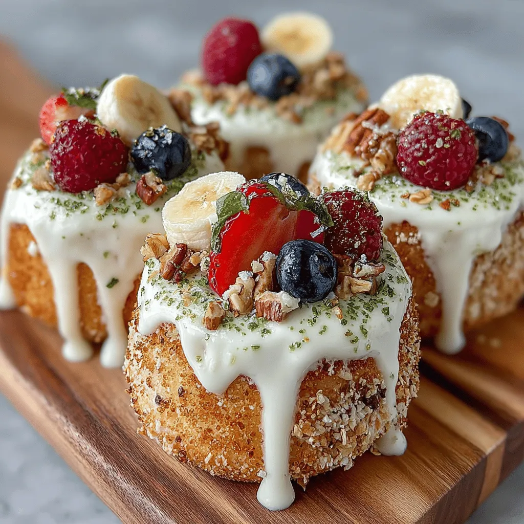 In today's health-conscious world, desserts are often viewed with suspicion, but that doesn't have to be the case. Healthy desserts can be both delicious and satisfying, providing a guilt-free way to indulge your sweet tooth. One such treat that beautifully marries nutrition and taste is the Frozen Yogurt Granola Donut Rings. These delightful rings are not only visually appealing but also packed with flavors and textures that will awaken your taste buds. Imagine biting into a soft, cake-like donut, topped with creamy yogurt, and finished with a crunchy granola layer. This recipe is a celebration of wholesome ingredients that work harmoniously together.