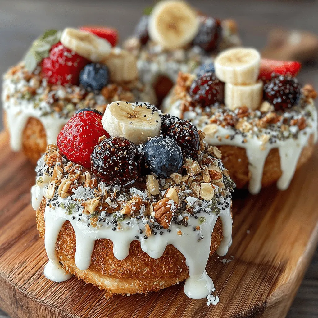 In today's health-conscious world, desserts are often viewed with suspicion, but that doesn't have to be the case. Healthy desserts can be both delicious and satisfying, providing a guilt-free way to indulge your sweet tooth. One such treat that beautifully marries nutrition and taste is the Frozen Yogurt Granola Donut Rings. These delightful rings are not only visually appealing but also packed with flavors and textures that will awaken your taste buds. Imagine biting into a soft, cake-like donut, topped with creamy yogurt, and finished with a crunchy granola layer. This recipe is a celebration of wholesome ingredients that work harmoniously together.
