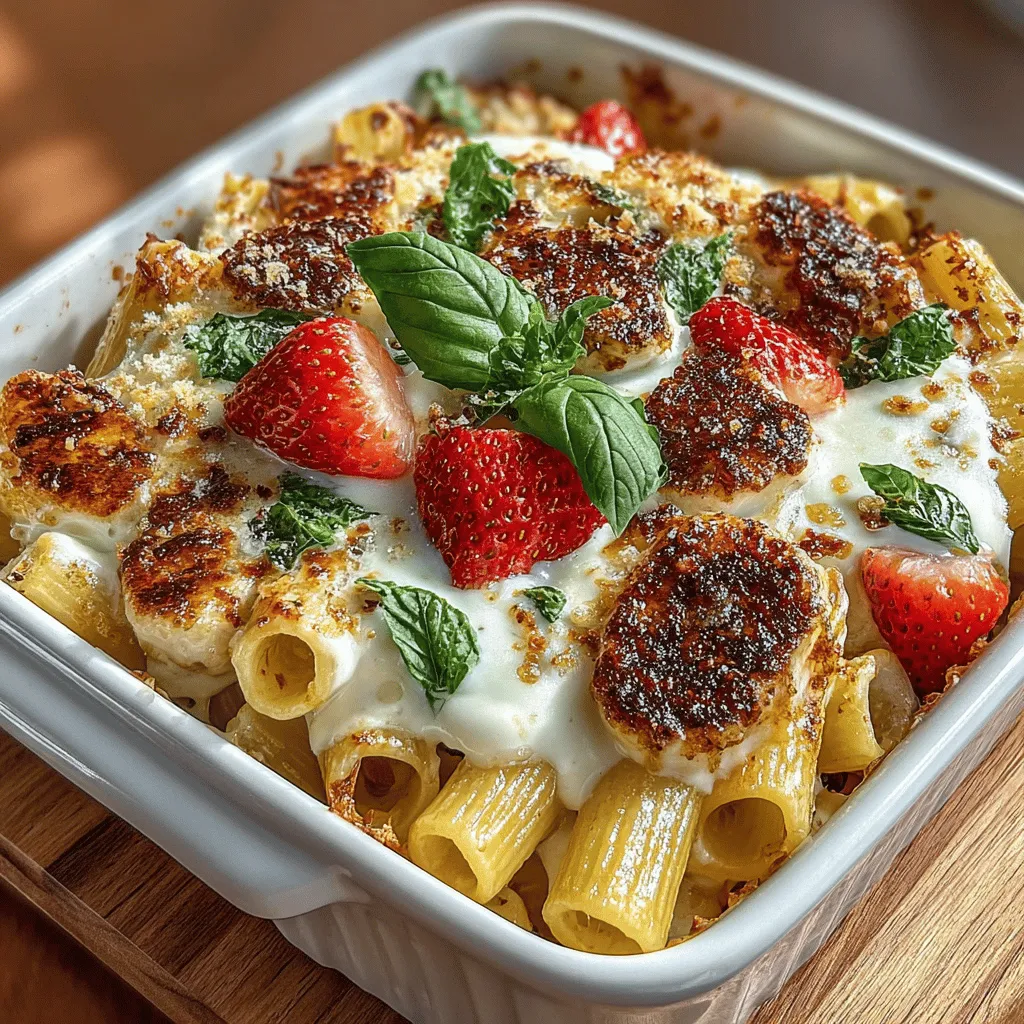 Introducing the Easy Neapolitan Cake Pasta Bake—a delightful fusion of flavors that marries the comfort of pasta with the sweetness of dessert. This innovative recipe takes traditional elements of Italian cuisine and transforms them into a unique dish that is sure to tantalize your taste buds. Imagine tender penne pasta enveloped in a creamy ricotta mixture, complemented by fresh fruits and a hint of cinnamon, all mingling together under a rich marinara sauce. To top it off, a generous layer of gooey mozzarella and a dusting of Parmesan create an irresistible golden crust.