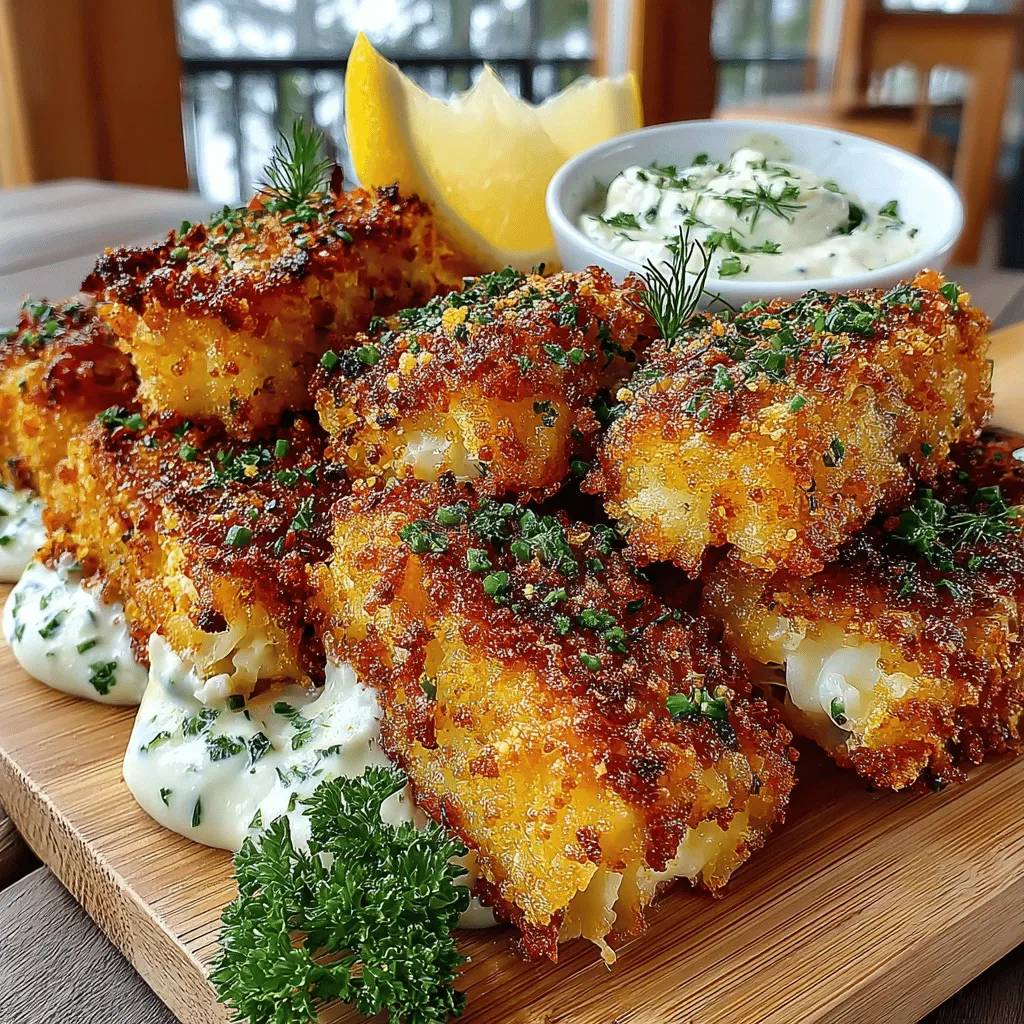 - 1 pound firm white fish fillets (such as cod or haddock) - 1 cup all-purpose flour - 2 large eggs - 1 cup panko breadcrumbs - 1 teaspoon garlic powder - 1 teaspoon paprika - Salt and pepper to taste - Cooking spray or olive oil for air frying