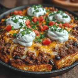 Creating a Cheesy Ground Beef Taco Pie is not just about throwing ingredients together; it's about crafting a dish where each bite is an explosion of flavor. Begin by layering your ingredients thoughtfully to ensure that every forkful delivers a perfect balance of textures and tastes.