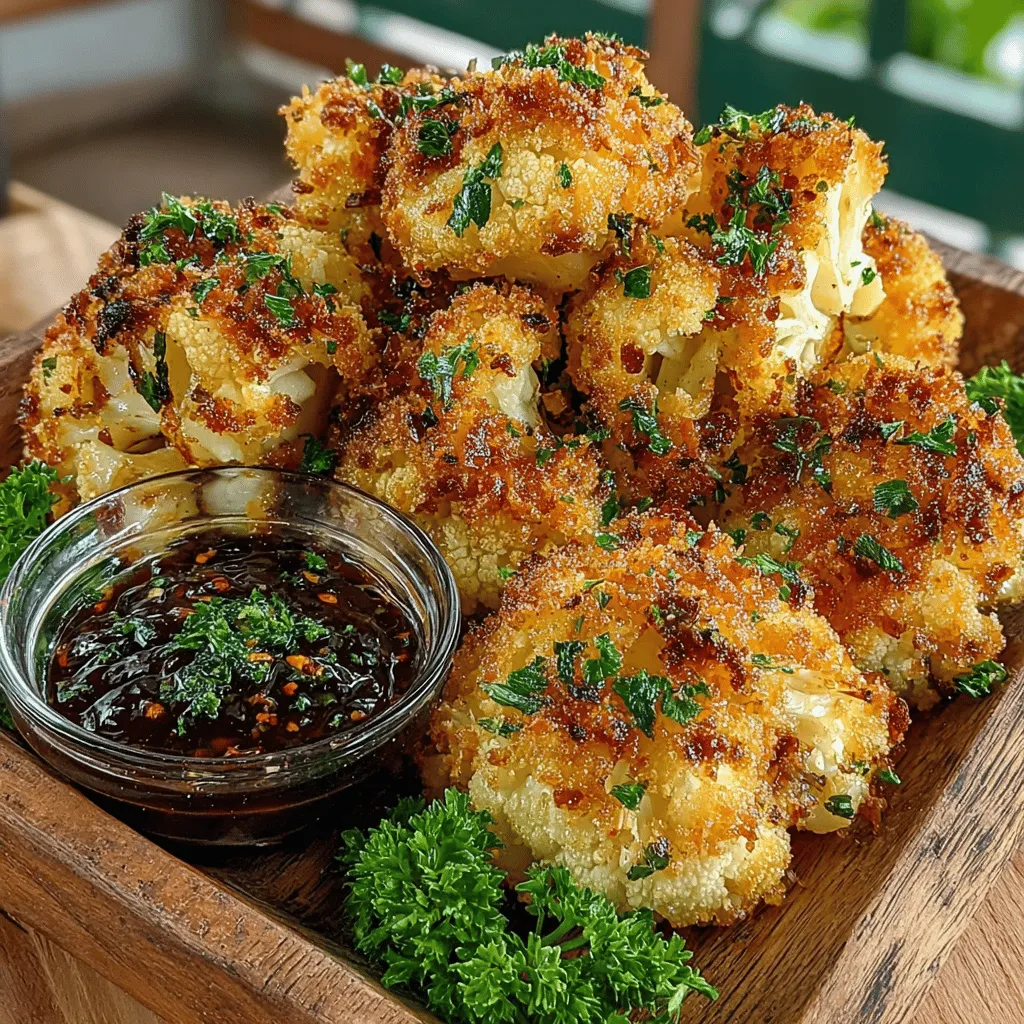 - 1 medium cauliflower, cut into bite-sized florets - 1 cup all-purpose flour (or gluten-free flour) - 1 teaspoon garlic powder - 1 teaspoon onion powder - 1 teaspoon smoked paprika - 1 cup buttermilk (or plant-based milk with a splash of vinegar for vegan option) - 2 cups panko breadcrumbs - 1/2 cup grated Parmesan cheese (optional; use nutritional yeast for a vegan alternative) - 1/4 cup olive oil - Salt and pepper to taste