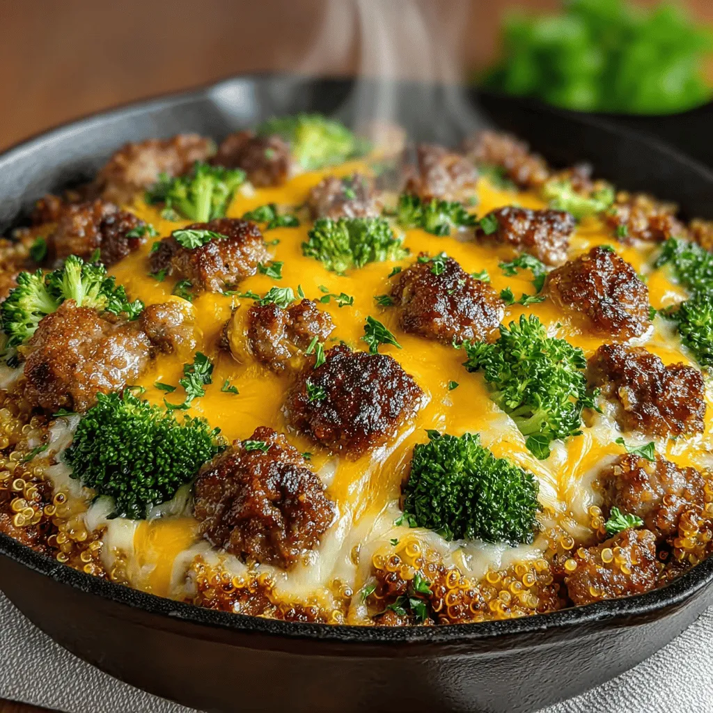 Highlighting the fusion of healthy ingredients and comforting flavors, this Cheesy Delight: One-Pan Turkey & Broccoli Skillet is a meal that perfectly balances nutrition and taste. With its simple preparation and one-pan convenience, this dish is designed for busy individuals and families looking to enjoy a wholesome meal without the hassle. Ground turkey, vibrant broccoli, protein-packed quinoa, and melty cheddar cheese come together in a delightful symphony of flavors, making it a go-to recipe for any weeknight dinner.