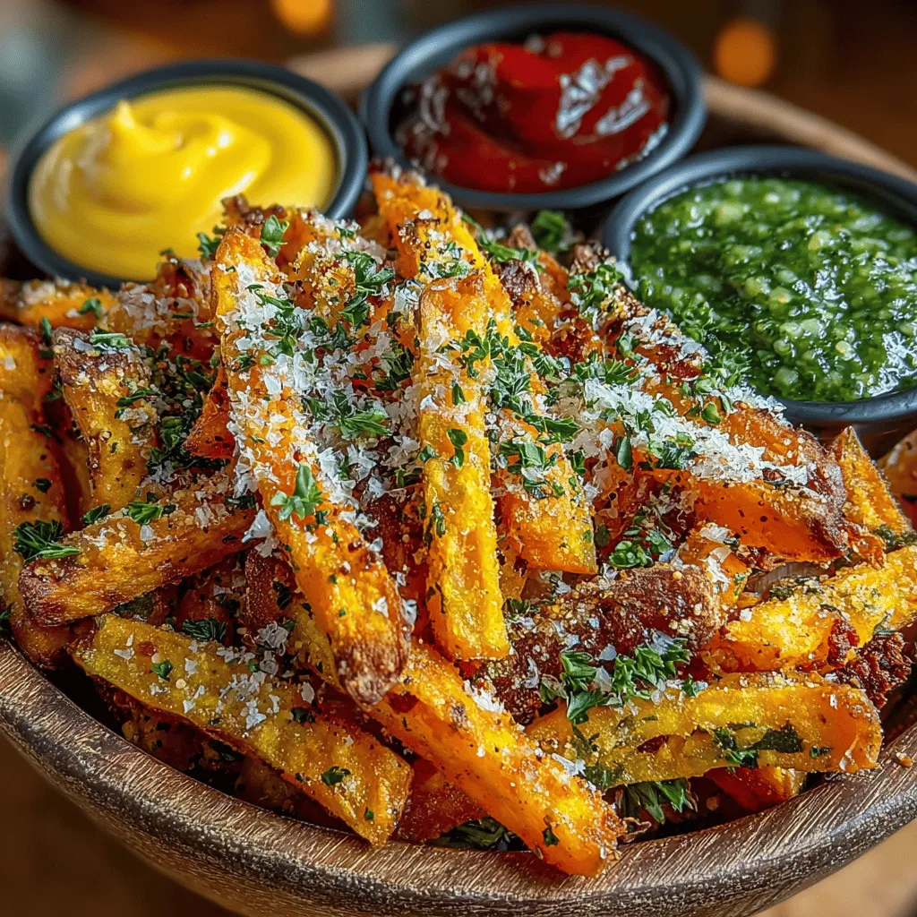 - 2 medium sweet potatoes - 2 tablespoons olive oil - 1 teaspoon garlic powder - 1 teaspoon smoked paprika - ½ teaspoon salt - ¼ teaspoon black pepper - Optional: 1 tablespoon cornstarch (for extra crispiness) - Optional: Your choice of dipping sauce (such as garlic aioli or spicy ketchup)